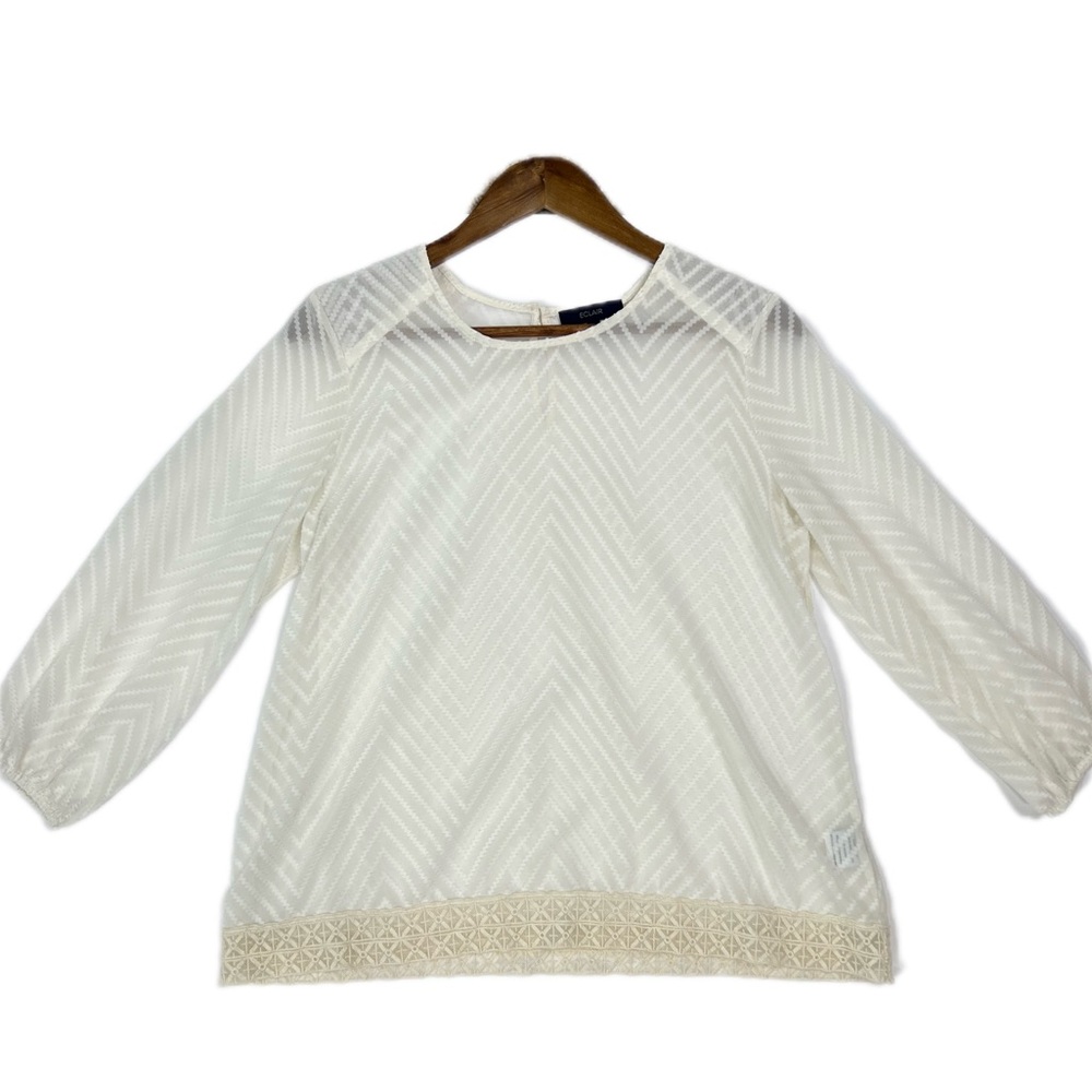 ACLAIR Womens Sheer Ivory Blouse Sz S See Thru Long Sleeves Solid Dress Shirt
